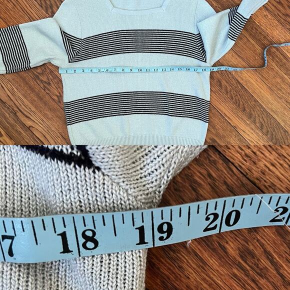 90s Vintage Knit Sweater Striped Gray and Black Size M Square Neck Union Made - Picture 8 of 16